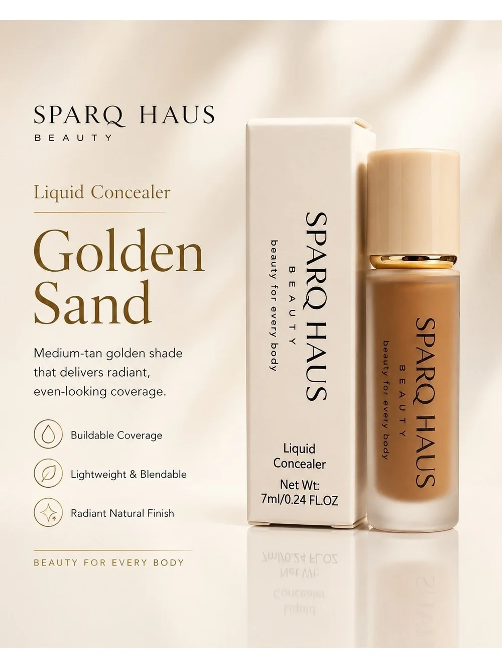 Sparq Haus Beauty Liquid Concealer in Golden Sand - Medium-Tan Shade